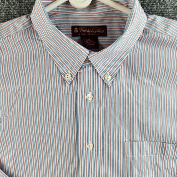 Brooks Brothers Boys XL Shirt Striped Red Blue Button Down Cotton Non Iron Teens - Picture 1 of 13